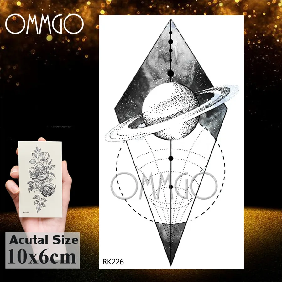 ORK226 OMMGO Outspace, временные татуировки для женщин, планета, мозги, водостойкие, черные, геометрические, горные татуировки, боди-арт, поддельные татуировки, бумага - Цвет: ORK226