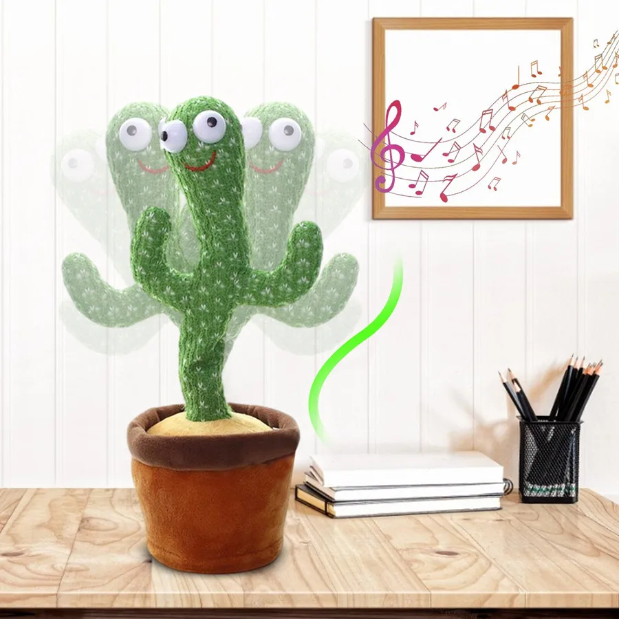 

Cactus de peluche electrónico para decoración de la habitación, Cactus de peluche con la canción, mesa de baile de pelo bonito