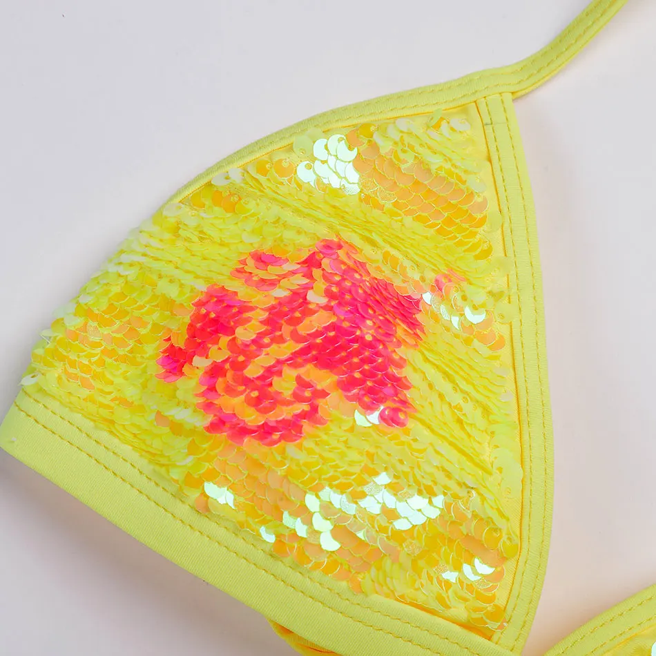 Женский купальник с блестками комплект бикини для маленькой девочки топ лямкой