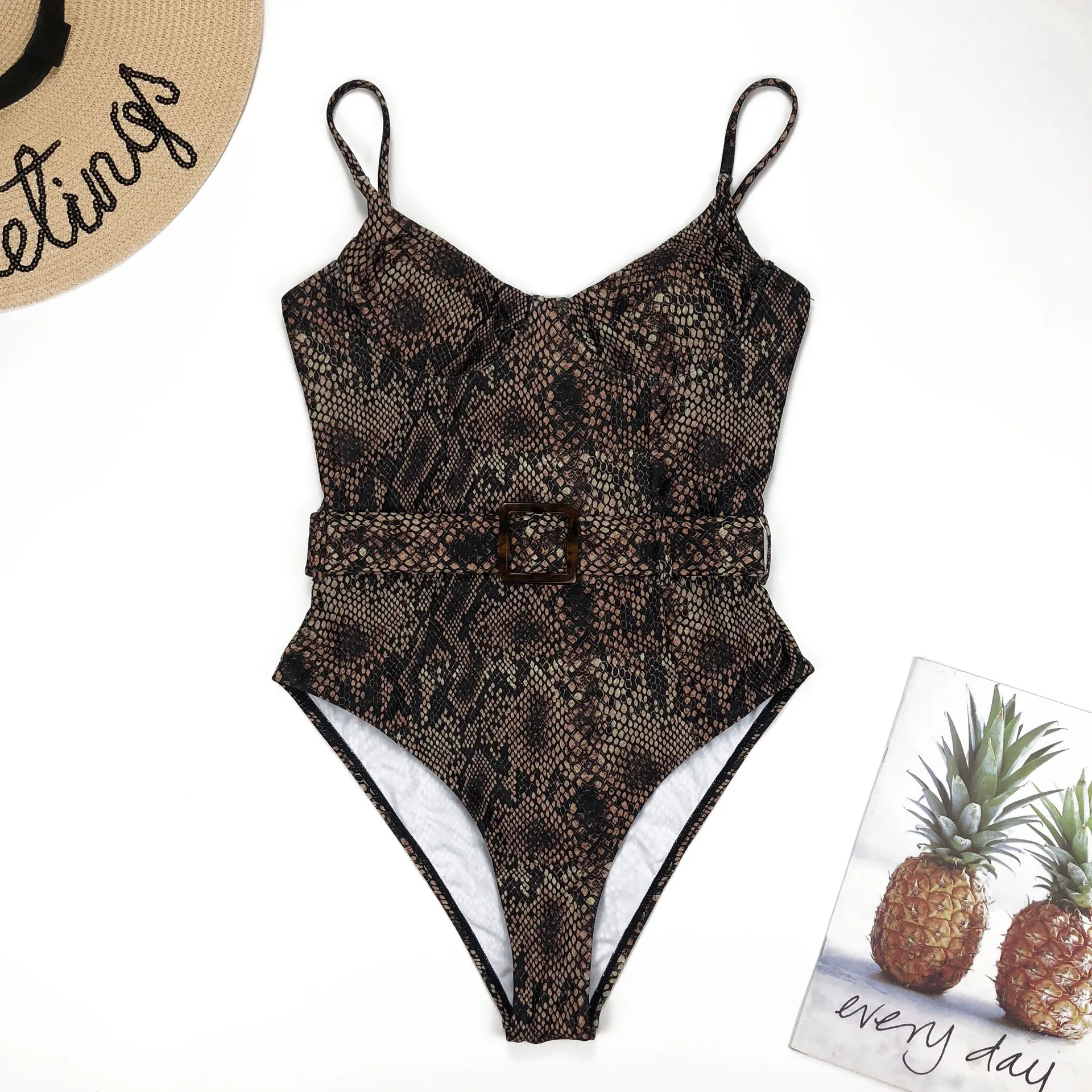 2020 женский слитный купальник сексуальный змеиный принт пояс регулируемое бикини