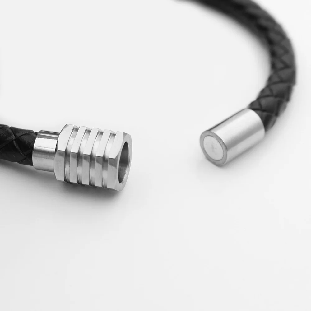 8 мм браслет из натуральной плетеной кожи никогда не выцветает нержавеющей стали