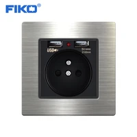 fiko 16afrance socket with household rocker switch electrical outlet with dual usb 16a wall power socket stainless steel panel