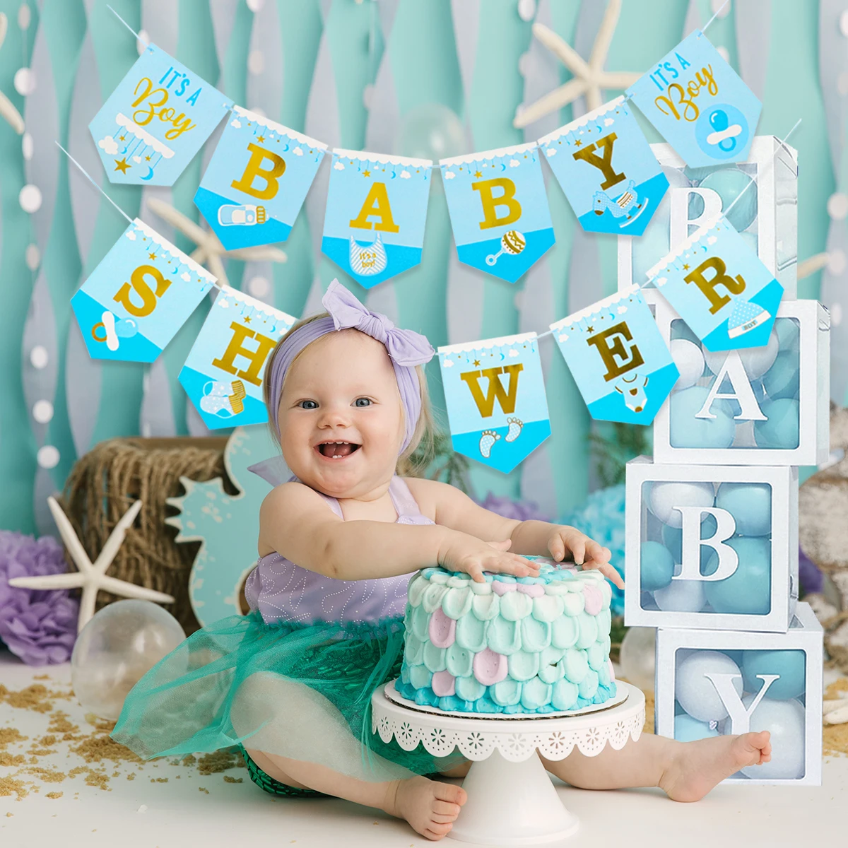 Синий розовый баннеры для душа детей украшение в виде воздушного шара на день