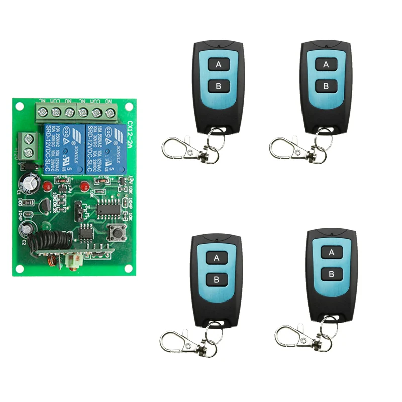 

DC 12V 24V 2 CH 2CH 10A RF Wireless Remote Control Switch System, Waterproof Transmitter + Receiver,315/433 MHz,Jog / Toggle
