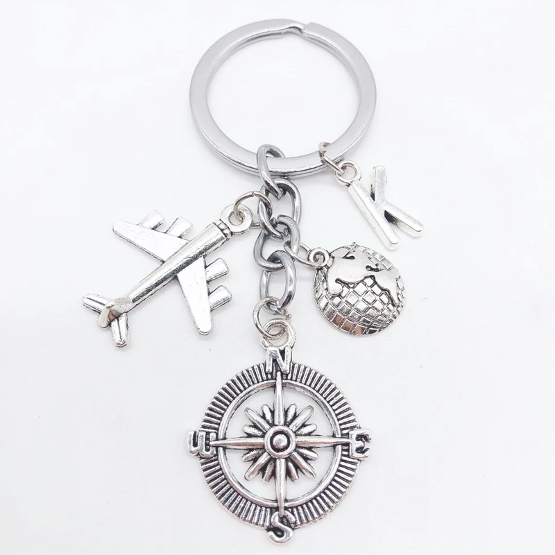 Тренд креативный брелок с буквой Компас Самолет Земля личность дорожный