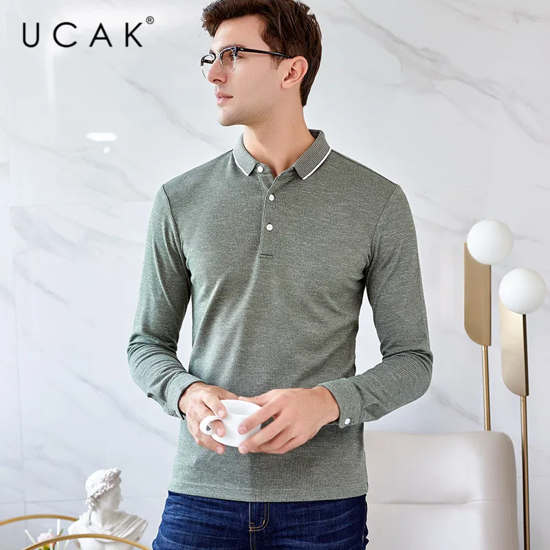 Мужская футболка с длинным рукавом UCAK однотонная уличная отложным воротником
