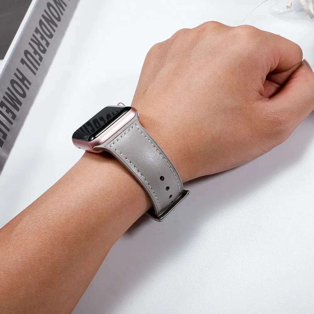Ремешок из натуральной кожи для Apple watch 6 ремешок 44 мм 40 iWatch 38 42 силиконовый браслет