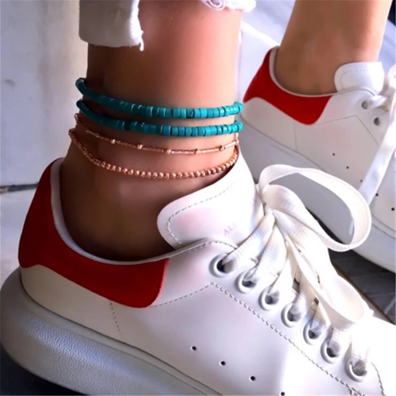 Docona Многослойные анклеты с синими бусинами в стиле бохо для женщин Регулируемая