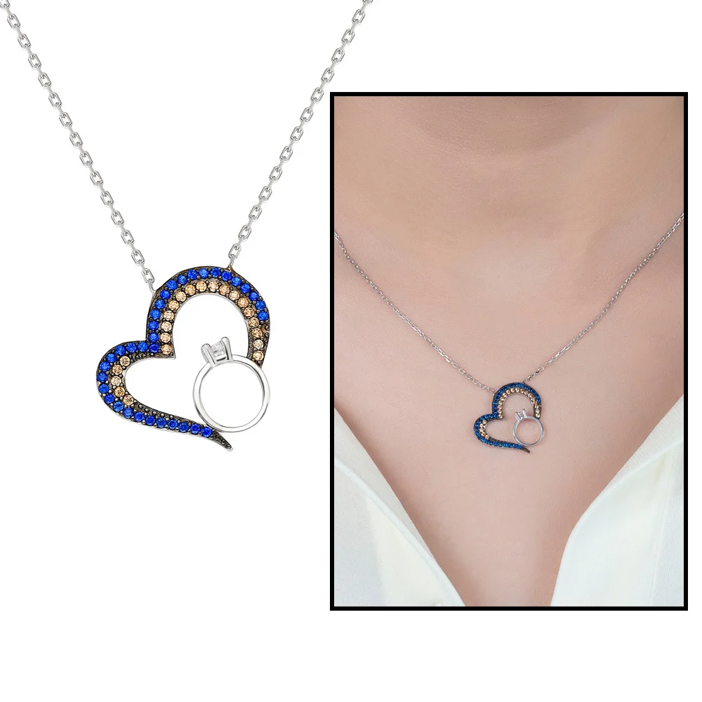 

Colorful Zircon Stone Heart-engagement Design 925 Sterling Silver Ladies Pendant