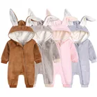Одежда для новорожденных, комбинезоны, зимние теплые комбинезоны, утепленные бархатные комбинезоны, милые детские комбинезоны с капюшоном и кроличьими ушками