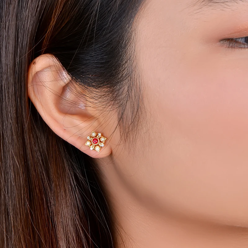 Женские серьги гвоздики LOVERJEWELRY с рубином 18 карат/AU750 желтое золото красный рубин