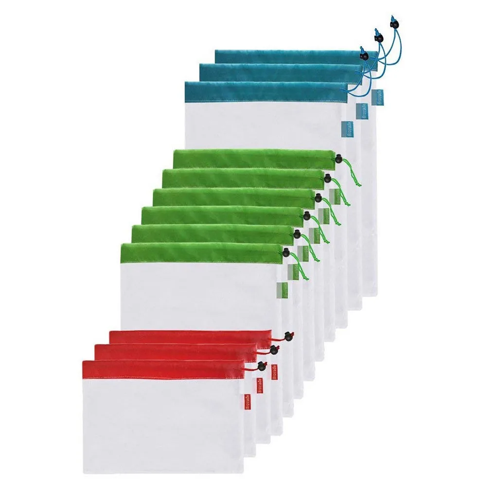 12 шт. 3 размера Многоразовые белая сумка сетки моющиеся эко-сумки для Бакалея