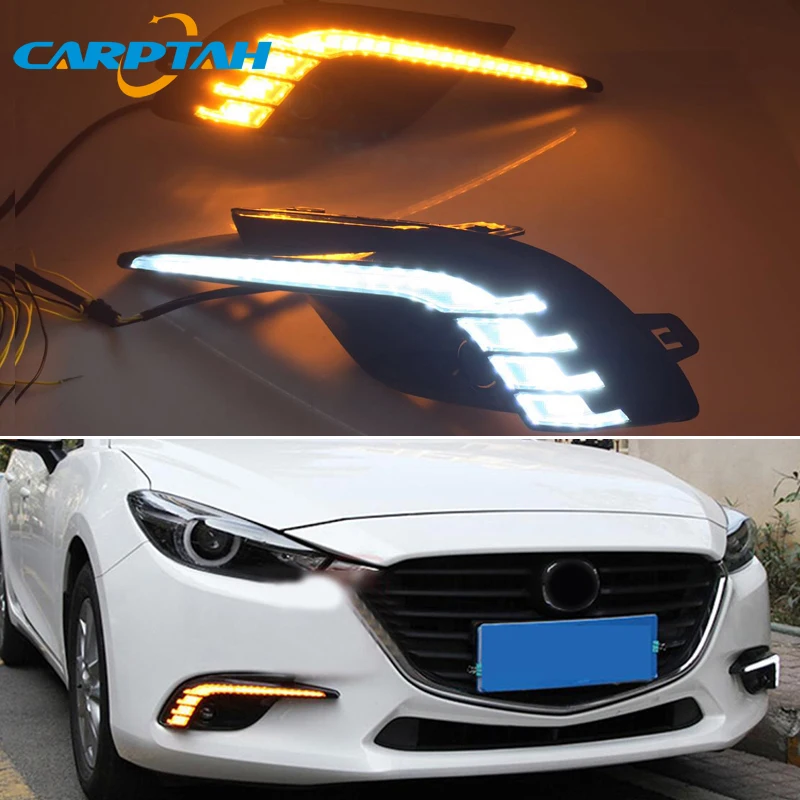 

Светодиодные дневные ходовые огни для Mazda 3 2017 2018 Axela, динамический желтый сигнал поворота, ночной синий 12 В DRL, противотуманная лампа, украшение