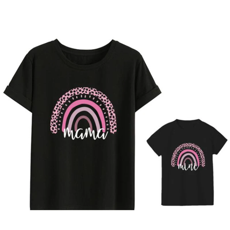 Ropa familiar para madre e hija, ropa a juego de arco&iacute;ris, Camiseta con estampado de letras, camiseta informal para ni&ntilde;os y ni&ntilde;as-0