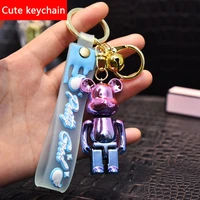new fashion acrylic keychain symphony violent cute cartoon bear car keyring chain couple mobile phone school bag pendant