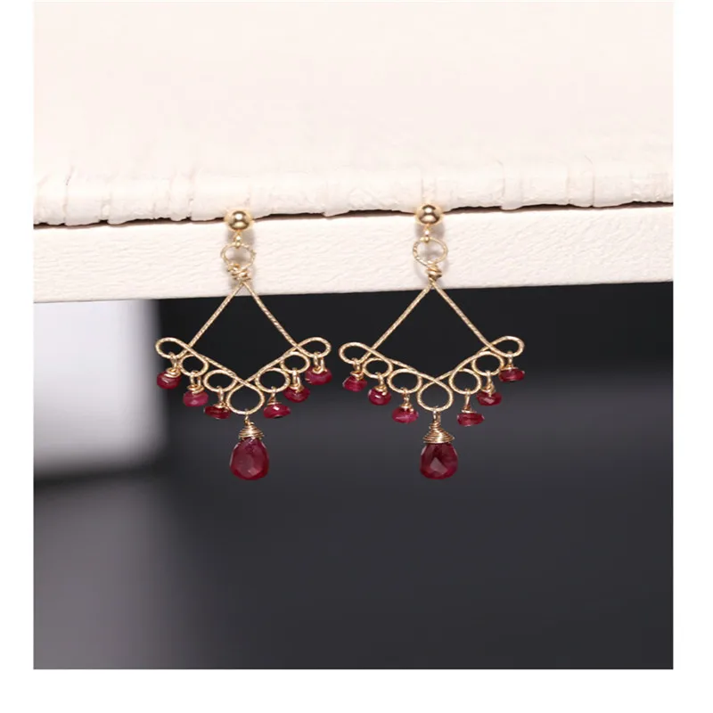 DAIMI Faceted Ruby Earrings gemstones Women's Day Genuine 14K Gild Antique Handmade Earring Gift | Украшения и аксессуары