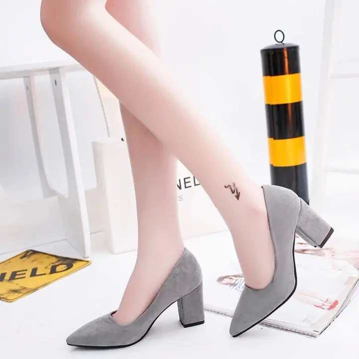 

2019 New-style Pointed Shallow-mouthed Single-shoe Suede Thick-heeled Women's Single-shoes Sexy Red High-heeled Shoes