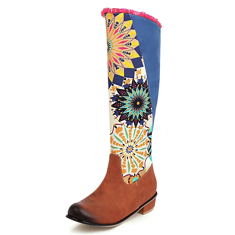 

Heel Letters Woman Flat Boots Round Toe Female Shoes Luxury Designer Zipper Low Over-the-Knee Ladies Rubber Leather Fashion Basi