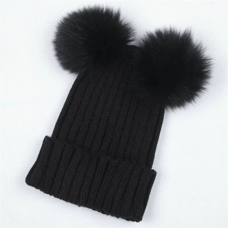 Mink And Fox Fur Ball Cap Pom Poms Winter Hat for women girl 's hat knitted beanies cap brand thick female Braided Crochet | Аксессуары