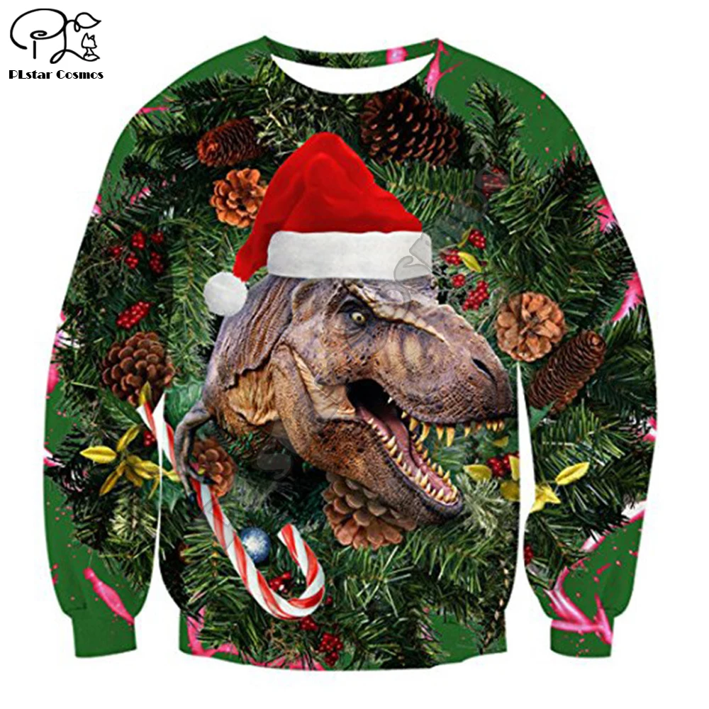 

New Christmas Sweater family Dinosaurier Santa Claus Printed Funny Sweatshirt Men Women Sweater Christmas loose Novelty Tops 04