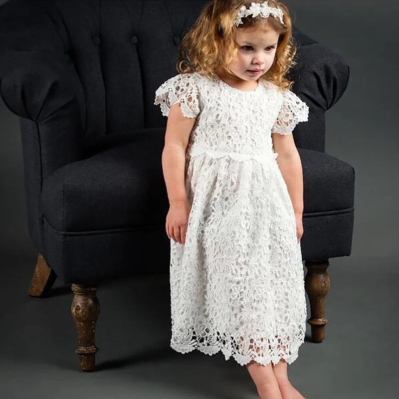 

Детское длинное платье, белое кружевное платье для крещения, 2018