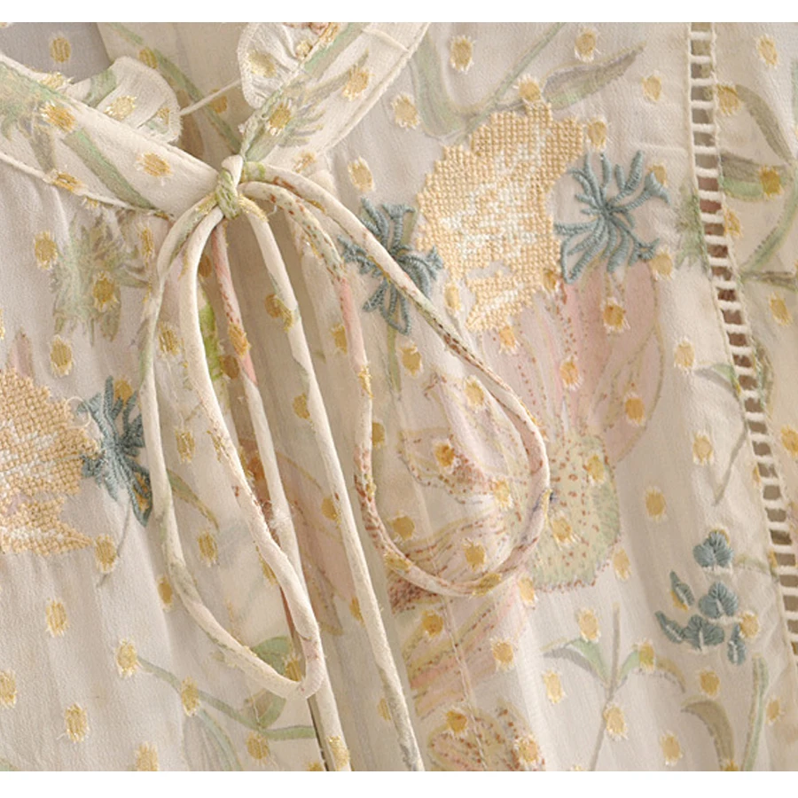 KHALEE YOSE блузка с цветочной вышивкой осенняя шифоновая принтом рубашка длинным