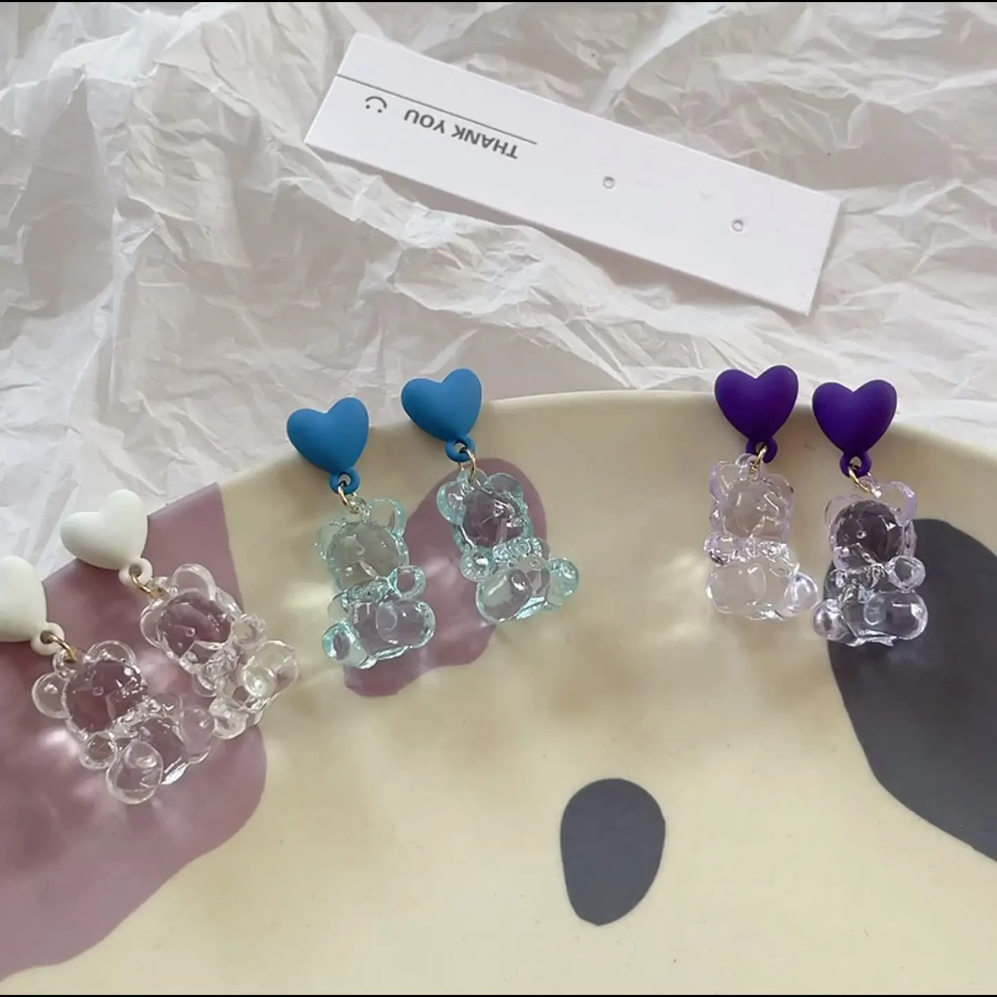 

Fashion Simple Cute Acrylic Heart Animal Bear Clip on Earrings for Non Pierced Girls Women Children Birthday Gift Lovely Jewelry