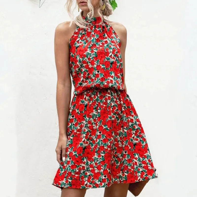 New Women Summer Dress Floral Beach Halter Elegant Bohemian Casual Loose Fashion Ladies Dresses | Женская одежда