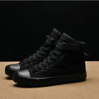 fashion new men light breathable canvas casual all black white red high top solid color sneakers shoes flats