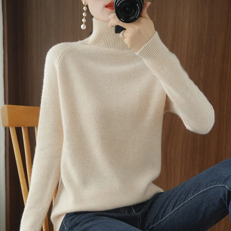 

Women's Turtleneck Sweater Autumn and Winter New 2021 Thickened Korean Style Women's Solid Color Pullover Loose Knit Long Sleeve