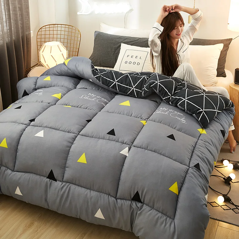 

New Winter Patchwork Duvet Lamb Wool Warm Comforter Camel Cotton Quilt Thicken Blanket King Queen Size CF