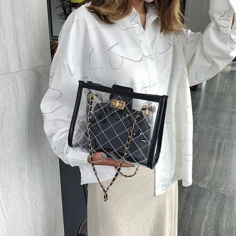 

Fashion New High Quality PVC Women's Designer Handbag Transparent Jelly Big bag High capacity Chain Shoulder Messenger Bags