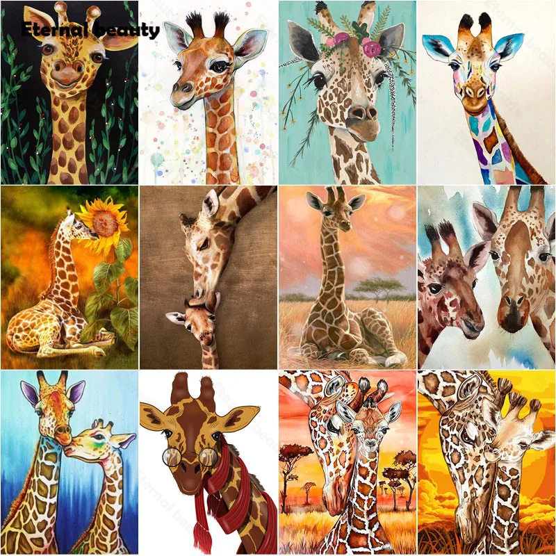 

5D Diy Diamond Painting Animals Grassland Giraffe Sunflowers Oil Painting Cross Stitch Kits Pictures of Rhinestones Home Decor