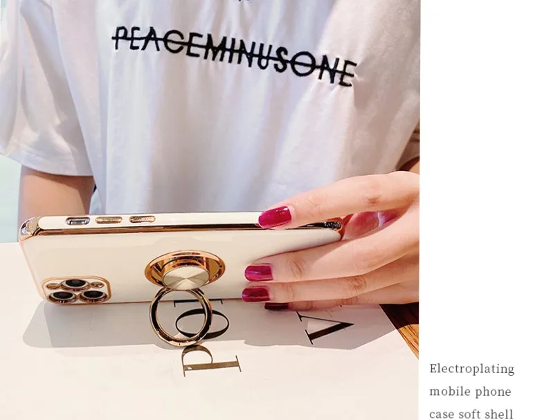 

Luxury Metal Ring Holder Case For iPhone 12 8 7 Plus X 11 Plating Stand Phone Cover for iPhone 11 Pro Max XS XR SE 2020 Silicon