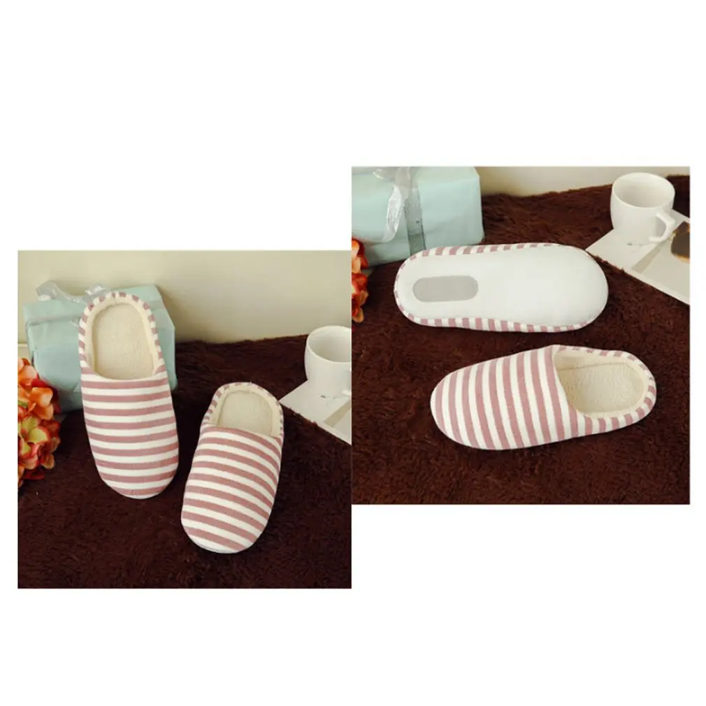 

Women's & Men's Striped Indoor Cotton Slippers Anti-slip Winter House Shoes Soft Bottom Cotton Slippers Home Slippers