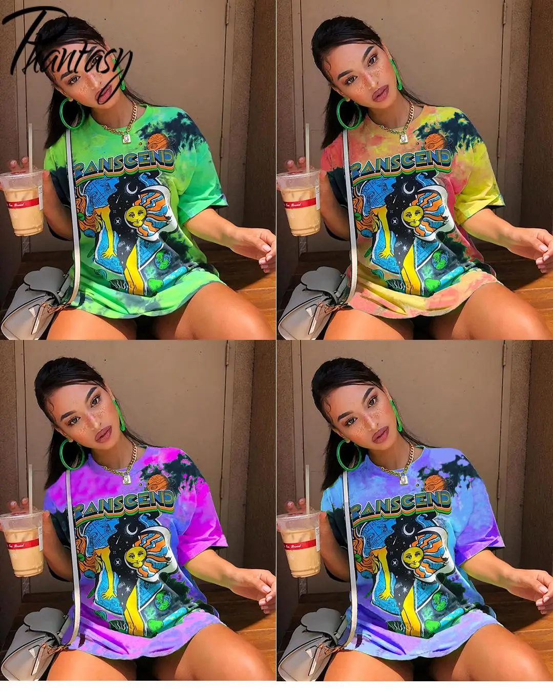 

Phantasy New Graffiti Printed T-Shirt Women's Loose Large Size Casual Tops Home Wear Street Style O-Neck Female Mid-Length Tees