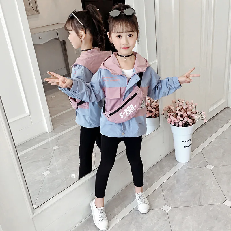 2019 new girl clothes spring autumn fashion Korean version girls coat letter printing children hooded long sleeve | Детская одежда и