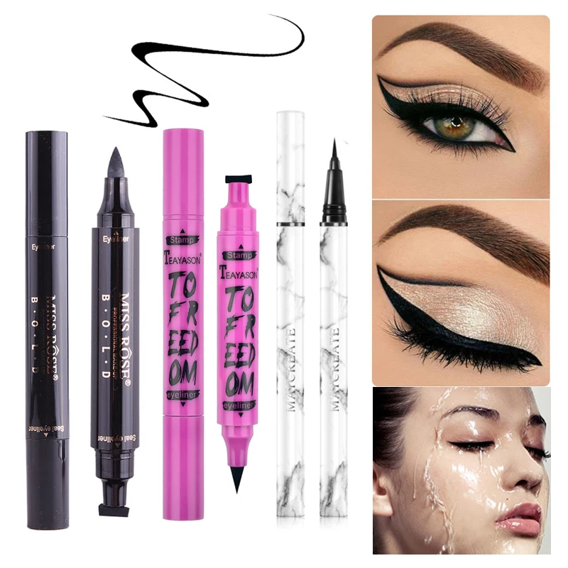 

1PCS Eye Liner Pencil Waterproof Natural Black Eyeliner Stamp Pen Winged Delicate Eyes Cosmetics Beauty Makeup Tools for Women