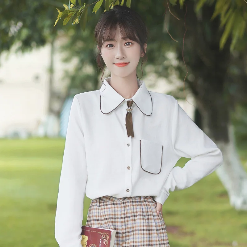 Шикарная белая рубашка цвета хаки новый дизайн весна осень 2020 Женская строченная