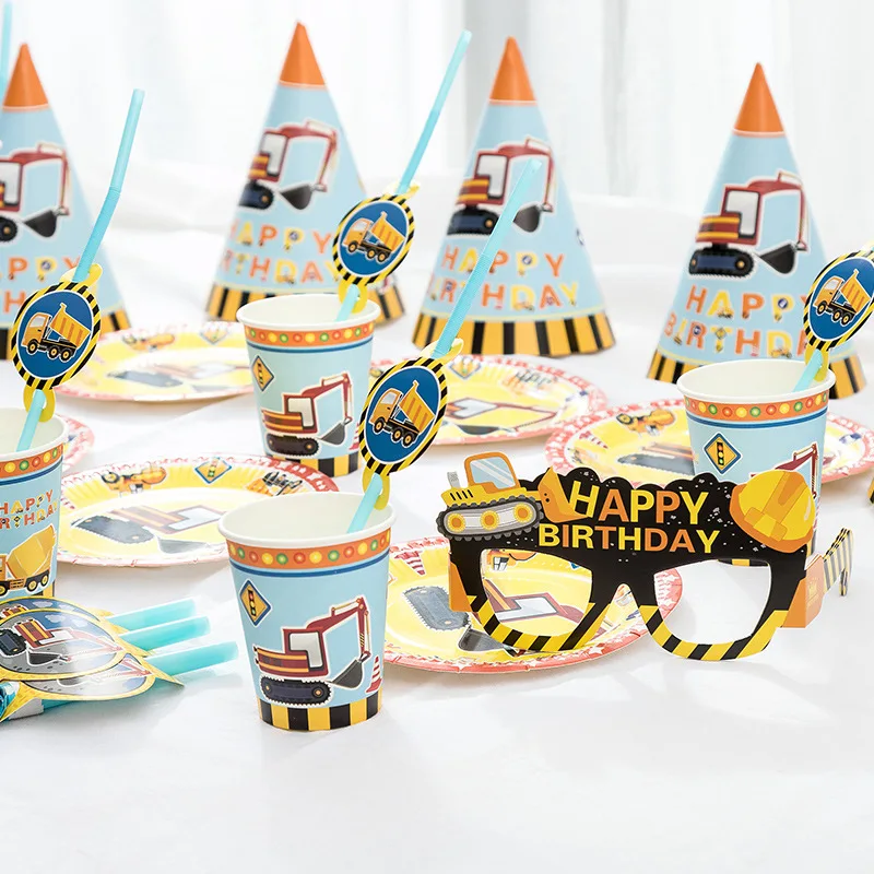 36pcs/set for 6 Person Engineering Vehicle Truck Party Decorations Happy Birthday Tableware Set Hat Blowouts Kids Baby Boy | Дом и сад