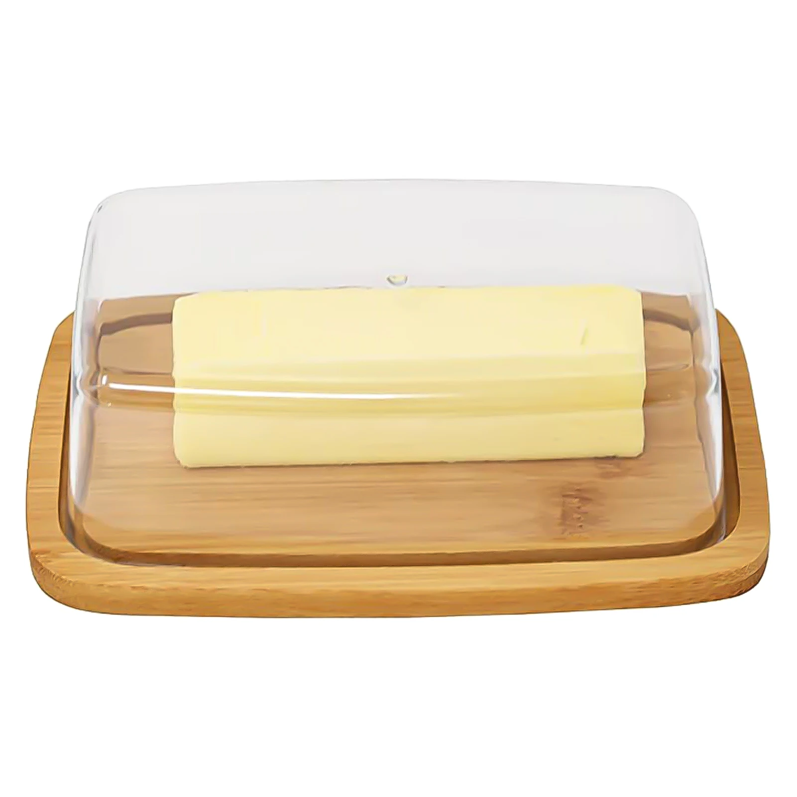 

Bamboo Butter Dish Cheese Plate with Lid Transparent Food Container Dessert Cake Plate Tableware Kitchen Supplies Hot Selling