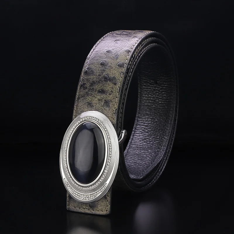 

Leather luxury famous brand Cat's eye jade buckle fashion Waist Strap Casual Waistband high quality designer belt men genuine