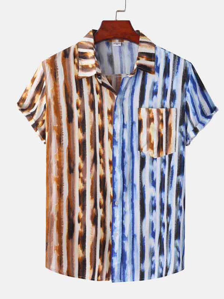 

Гавайская рубашка в этническом стиле с полосатым принтом, Мужская Повседневная рубашка с лацканами и пуговицами, весна-лето 2022, Пляжная руб...