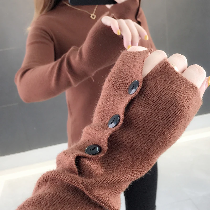 2019 корейский свитер зимний водолазка женская одежда мягкий теплый на пуговицах