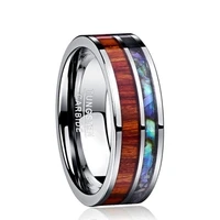 8mm fashion men wood abalone shell tungsten carbide rings wedding bands for men ring jewelry accessories