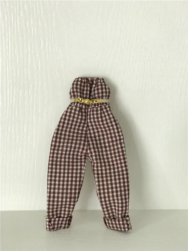 

New Rose Red Plaid jumpsuit For 1/6 30cm Blyth Doll Long trousers with Exquisite belt Fit for Blyth Doll Clothes