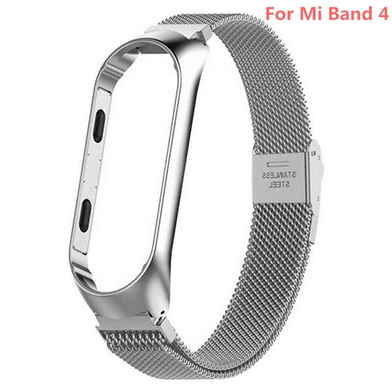 silver 4 Xiaomi mi ремешок 3/4 кожаный ремешок для Xiaomi mi 3 сменный Браслет Безвинтовые ремешки металлический ремешок для mi band 4 аксессуары - Цвет: silver 4