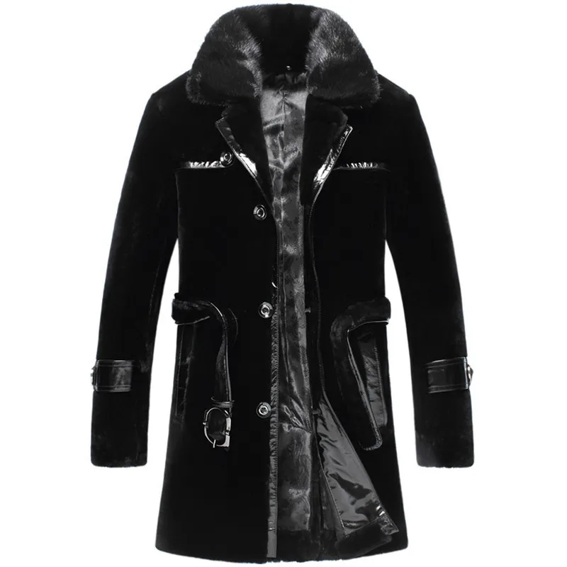 Пальто из натурального меха овчины зимнее пальто для мужчин воротник норки 100%