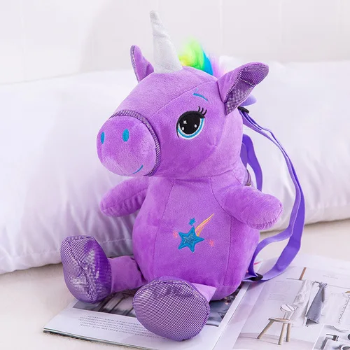 Purple Рюкзак единорога, сумка через плечо, плюшевый рюкзак, детская игрушка, школьная сумка, для путешествий, для детского сада, мягкий рюкзак S1243 - Цвет: Purple