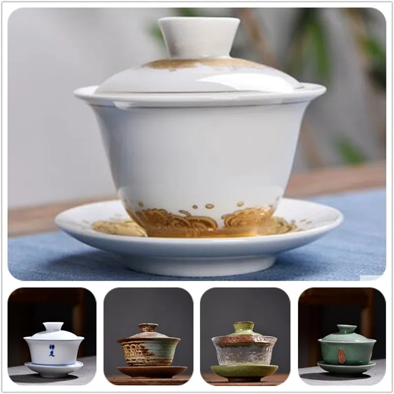 Китайский чайный набор большая сине белая фарфоровая чайная чаша керамическая